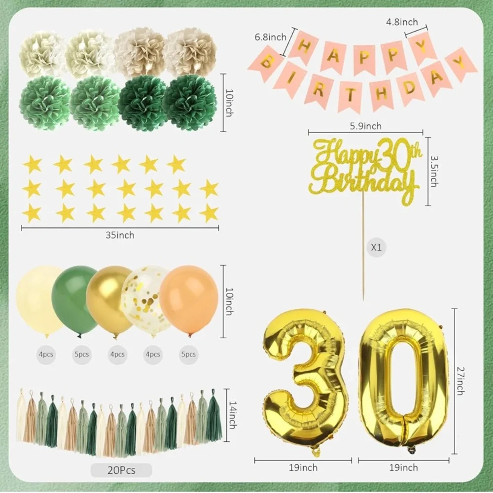 Elegant Gold and Green Birthday Party Decoration Set